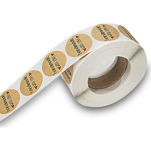 50-500pcs Handmade With Love Kraft Paper Sticker Round Adhesive Labels Baking wedding decoration party decoration Stickers 25m