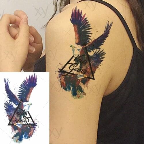 Waterproof Temporary Tattoo Sticker Triangle Word Eagle Bird Ins Body Art Back Belly Arm Fake Tatoo Flash Tatto for Women Men