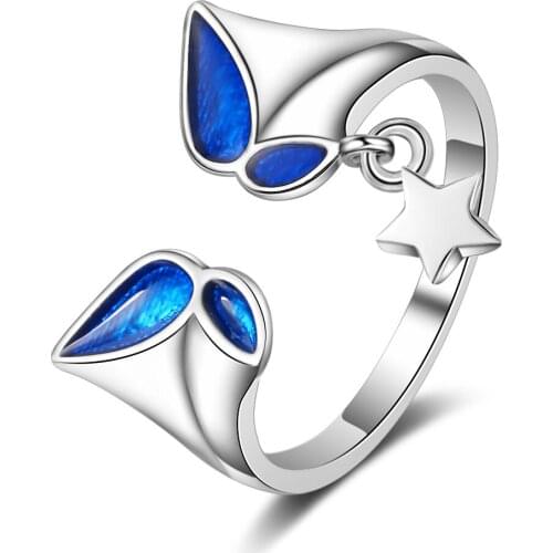 WANGAIYAO blue butterfly ring open female star personality tail ring niche design jewelry gift