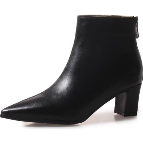 Big Size 9 10 11-17 boots women shoes ankle boots for women ladies boots Rear zipper pointed square heel
