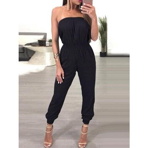 2019 Summer Women Strapless Bandage Long Jumpsuit Romper Ladies Evening Party Playsuit Female Off Shoulder Casual Jumpsuits