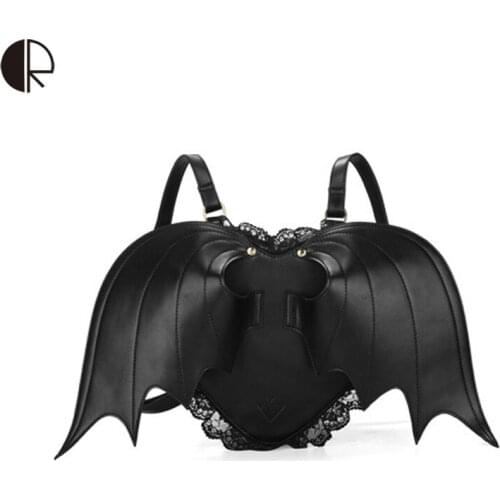 2018 Women Lace Black Backpack Animal Bat Bag Halloween Gift Female 3D Angel and Devil Love Shape Bag Girls Backpack With Wing