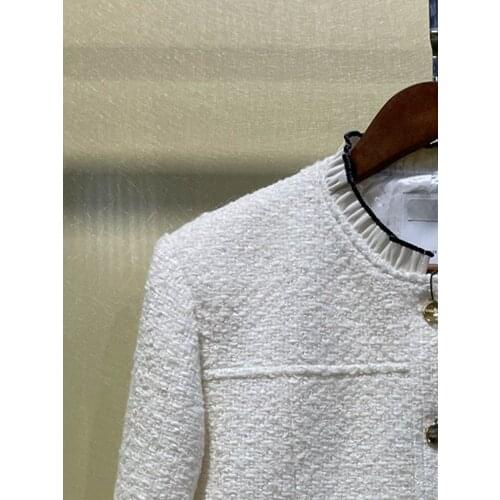 Women Coats 2021 Autumn and Winter Woven Texture Lace Collar Tweed Lapel Jacket Short Coat