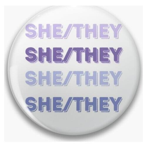 She They Pronoun Purple Set Soft Button Pin Collar Badge Jewelry Creative Lapel Pin Cartoon Cute Women Decor Metal Lover Gift