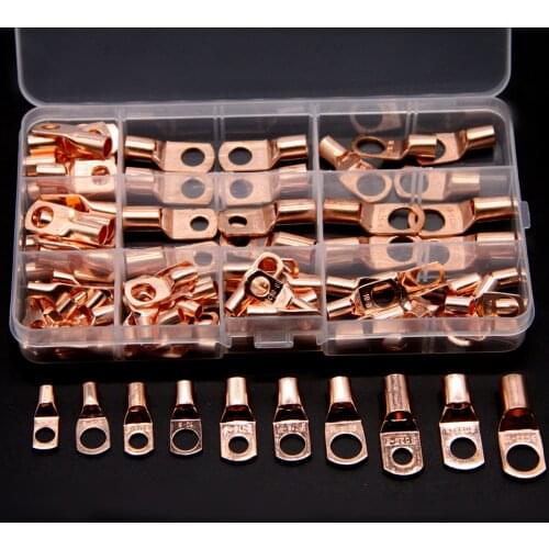 100PCS SC Bare Terminals lug Tinned Copper Tube Lug Ring Seal Battery Wire Connectors Bare Cable Crimp Soldered Terminal Kit