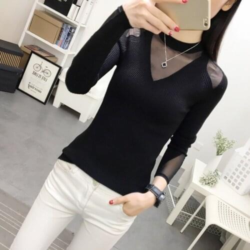 2020 Plush Woman Sweater with Mid-high Lace Neck and Tight Net Red Bottom Sweater Knitted Shirt in Autumn and Winter