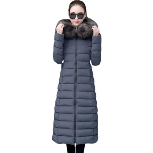 2021 Hooded Fur Collar Woman Jacket Winter Clothes Long Plus Size Thicken Korean Style Slim Parka Solid Fashion Inverno Feminino