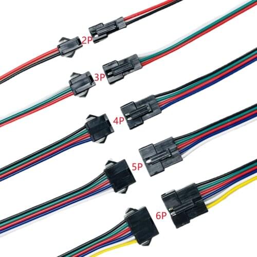 5/100pairs 15cm JST SM 2P 3P 4P 5P 6P Plug Socket Male to Female Wire Connector LED Strips Lamp Driver Connectors Quick Adapter