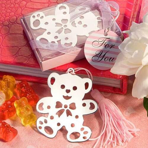 50 Wholesale Cute Silver Teddy Bear Bookmark For Birthday Bridal Baby Shower Christening Wedding Gift Party Favor Free shipping