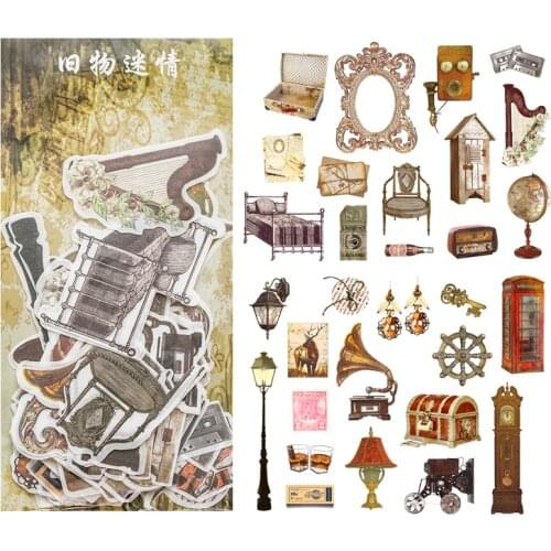 60 Sheets/lot Retro Medieval Old Object Washi sticker Plants Flowers Sticker bag DIY journal Decorative stickers scrapbooking