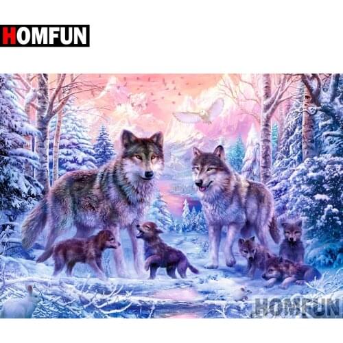 HOMFUN Full Square/Round Drill 5D DIY Diamond Painting "Animal wolf snow scene" Embroidery Cross Stitch 3D Home Decor A10857