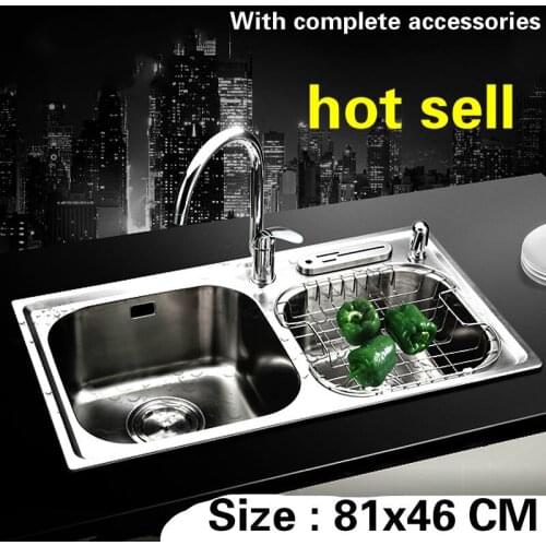 Free shipping Big kitchen sink 0.8 mm durable food grade 304 stainless steel standard hot sell the double groove 81x46 CM