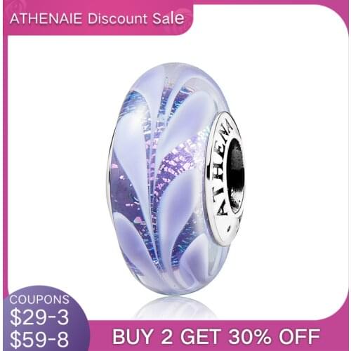ATHENAIE Murano Glass Beads 925 Sterling Silver Hawaiian Charms Leaf Bead for Women Charm Bracelet Bangle DIY Bead Color Purple