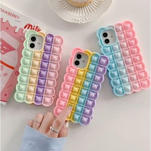 3D Cute Bear Push It Bubble Phone Case for Iphone 6 7 8 Plus X XR XS Max 11 12 Mini Pro Max Relive Stress Fidget Toy Cover Funda