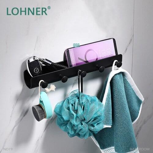 Lohner Black Bathroom Organizer Shower Shelf Hook Hole-Free Bathroom Towel Hook New Creative Hook Rack Badkamer Accessoires