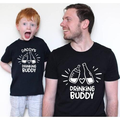 Drinking Buddy and Daddys Drinking Buddy Father Kid Baby Family Matching Clothes Cotton Casual Family Look Daddy and Son Tshirt