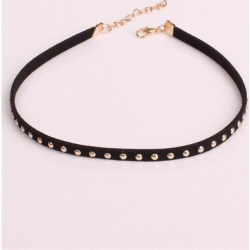 Kpop Retro Harajuku Punk Black Rivet Collar All-match Choker Necklace Neckband Necklace Lightweight Black Necklace