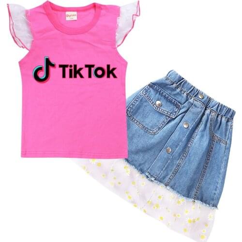 TIK TOK Girls Clothing Set Girl T-shirt Tops + skirt 2 Piece Kids Girl Clothes Suits Casual Children Outfits birthday
