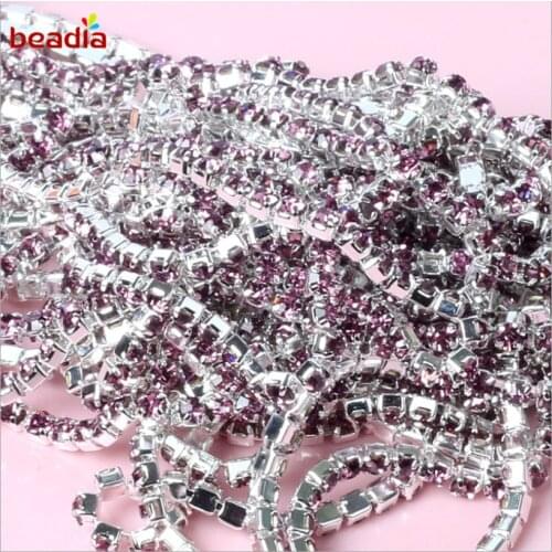 High Density Hot Sale 2/2.5/2.8/3mm Flatback Light Purple Rhinestone Chain For Decor Craft Sewing Clothes Accessories