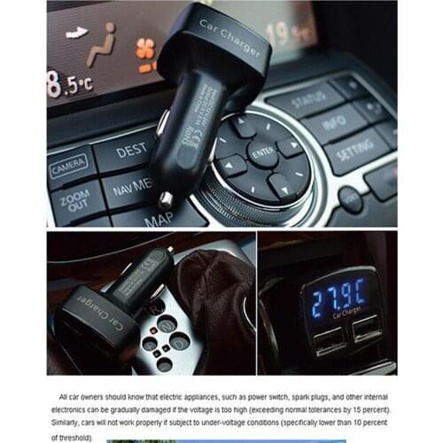 2020Explosion model car charger car charger display detection voltage current temperature 3.1A foot current dual usb one drag tw