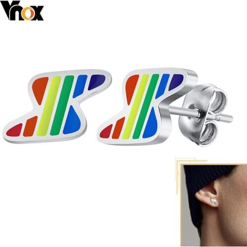 Vnox Rainbow Lightning Stud Earrings for Men,Anti Allergy Stainless Steel Pin,LGBTQ Pride Colorful Punk Ear Jewelry