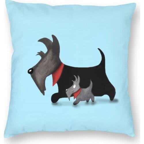 Scottie Dogs Cartoon Graphic Cushion Cover Double-Sided Printing Scottish Terrier Floor Pillow Case For Sofa Cool Pillowcase
