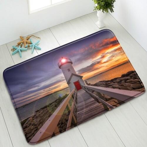 Lighthouse Non-Slip Bath Mat Ocean Mountain Boat Scenery Absorbent Floor Mat Indoor Doormat Washable Carpet Foot Pads Home Decor