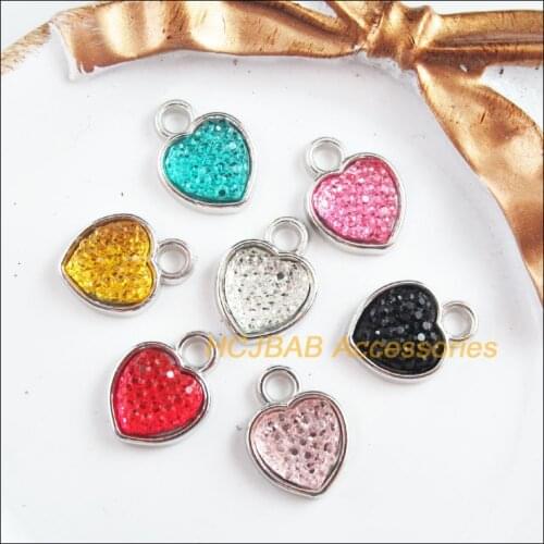 New 28Pcs Dull Silver Plated Retro Mixed Heart Resin Acrylic Charms Pendants 12.5x17mm