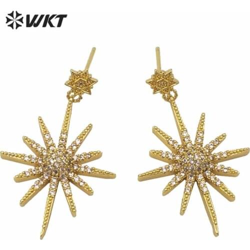 WT-ME008 Wholesale Custom Lovely Natural Cubic Zirconia Pave Sun Flowers Earring With Silver Plated For Fashion Jewelry Making