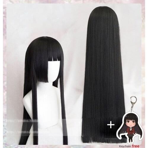 100cm Kakegurui Yumeko Jabami Cosplay Wigs Black Straight Heat Resistant Synthetic Hair Perucas Cosplay Wig With