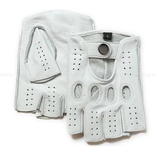 High Quality Men Half Finger Gloves Genuine Leather Genuine Goatskin Gloves Fashion Men Breathable Male Driving Gloves