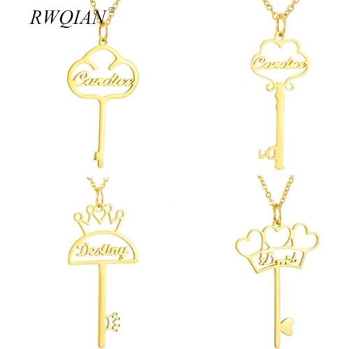 Key-shape Pendant Custom Name Necklace For Women Personalized Nameplate Necklaces Gold Stainless Steel Chains Charm Choker Gifts