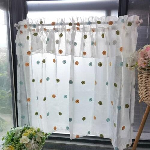 Half-Curtains Colorful Circle Embroidery Sheer Curtains For Living Room Kitchen Short Voile Cafe Cabinet Drapes Blinds
