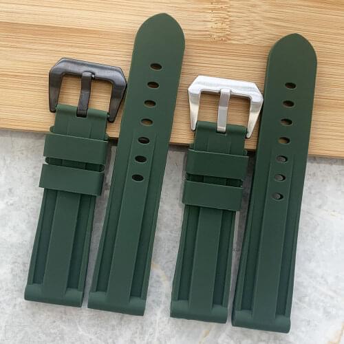Green Watch Band For PAM Rubber Silicone 22 24 26mm Watch Strap Watch Accessories Pin Clasp Buckle Watch Bracelet Watchband