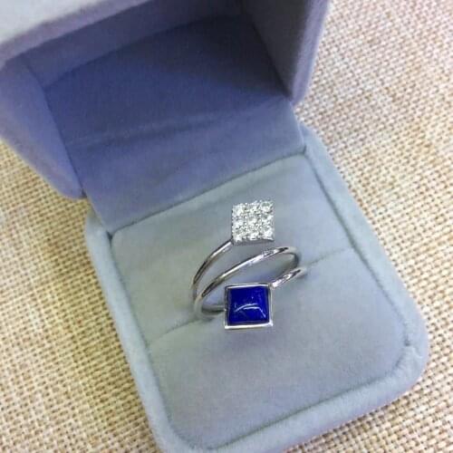 Silver S925 Sterling Silver Mosaic Natural Afghanistan Lapis Lazuli Ring Square Open Ended Ring