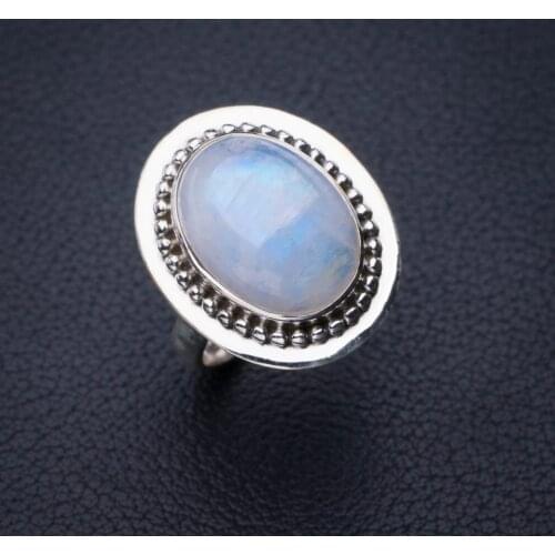 StarGems Natural Rainbow Moonstone Handmade 925 Sterling Silver Ring 7.5 E3002