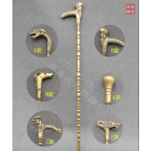 Vintage factory direct pure copper head crutch stick old man taishi cane birthday gift of ancient crutches give birthday gift