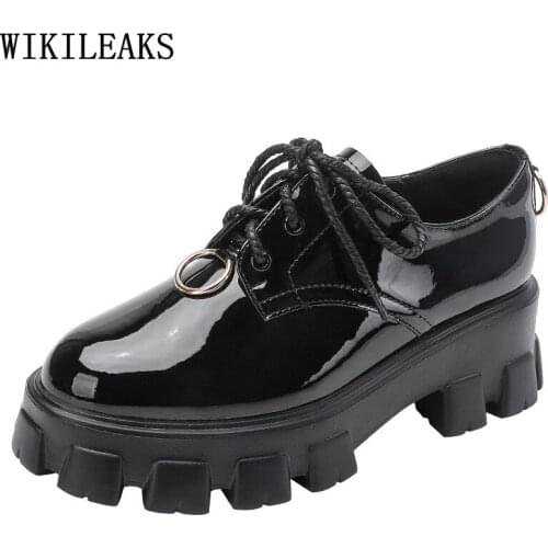 Platform Leather Casual Shoes 2021 Fashion Women Block Heels Oxford Shoes for Women Patent Leather Boots Female Women Shoes