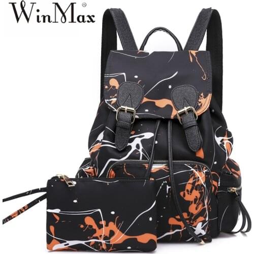 Vintage Graffiti Women Backpack for Teenage Girls School Bags Large Drawstring Backpacks High Quality nylon waterproof black Bag