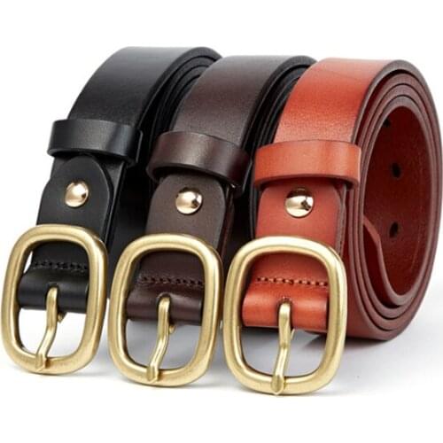 High Quality Vintage Womens Girls Lady Full Grain Genuine Leather Waist Dress Strap Jeans Pants Belt With Solid Brass Buckle
