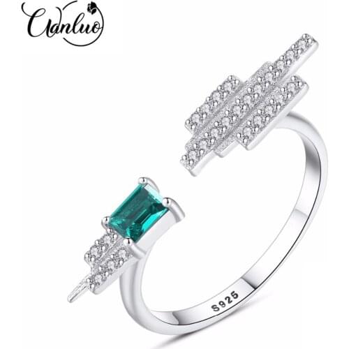 WANLUO Fashion Vintage Green Nano Emerald Ring Genuine Solid 925 Sterling Silver May Birthstone Rings For Women Fine Jewelry
