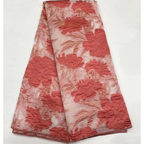 New African Brocade Jacquard Fabric Nigerian Wedding Floral Organza Lace Cloth French Net Tulle Material For Sewing Dress POZ36
