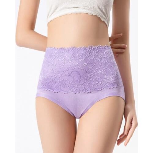 High Rise Panties For Women Sexy Lace Underwear Breathable Polyester Lingerie Fashion Solid Color Briefs New Large Szie M-6XL