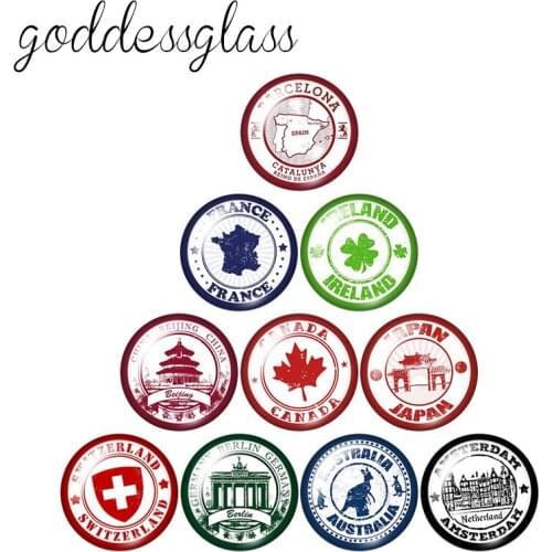 National symbol France Europe Canada Netherland 10pcs 12mm/18mm/20mm/25mm Round photo glass cabochon flat back Making findings