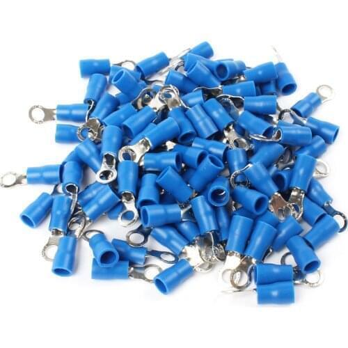 100Pcs Rv2-4 Blue Ring Insulated Wire Connector Electrical Crimp Terminal Cable Wire Connector for 1.5-2.5Mm2 Rv2.5