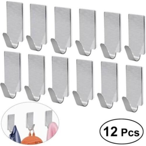 12Pcs Adhesive Hook Strong Stainless Steel Towel Hooks Coat Hook Rustproof Hook Hanger For Kitchen Hardware