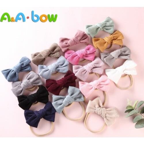 17pcs/lot Bow Elastic Hair Band Corduroy Headband for Baby Girl Nylon Bowknot Baby Headband Infant Hair Accessories