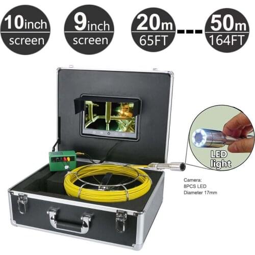 20-50M Sewer Pipe Pipeline Drain Inspection System 10 inch Monitor 1000TVL Snake Drain Waterproof Pipe & Wall Video 17mm Camera