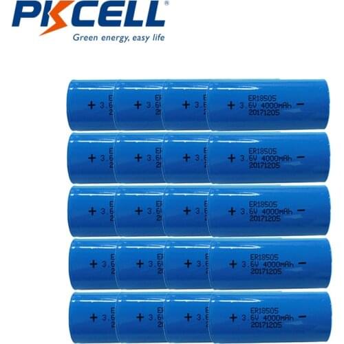 20pcs PKCELL ER18505 18505 3.6V A size Lithium Battery ER18505 4000Mah Li-SOCl2 Battery for Intelligent instrument