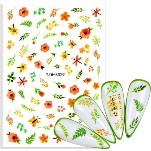 2021 New Flower Leaf Nail Stickers Blossoms Colorful 3D Transfer Decals Summer Gel Polish Sliders Adhesive Nail Art Decoration